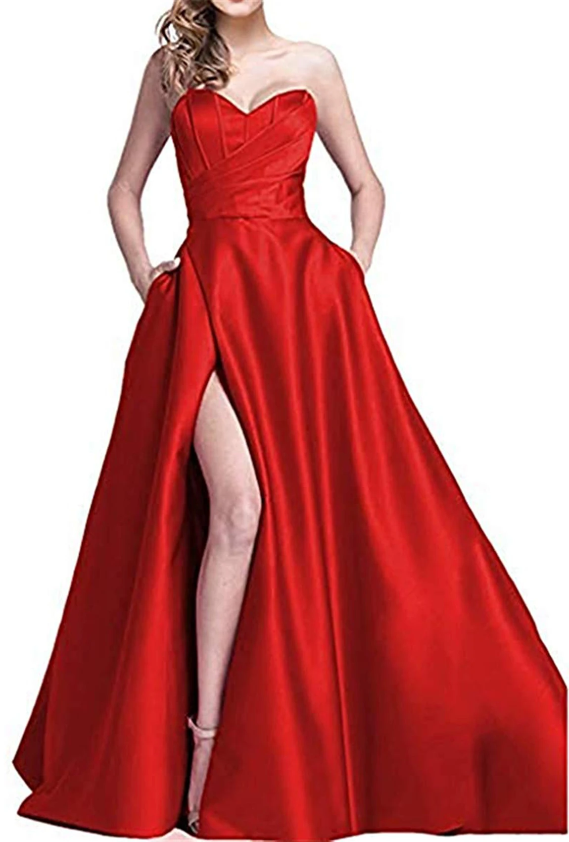 

Women's Prom Dress Long High Slit A-Line Evening Ball Gowns With Pockets vestidos de cctel formales